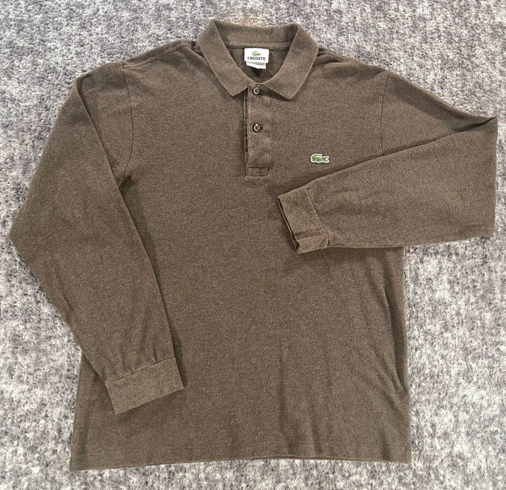 Lacoste Mens Long Sleeve Polo Shirt Brown Cotton Pique Size 4 M Classic Fit
